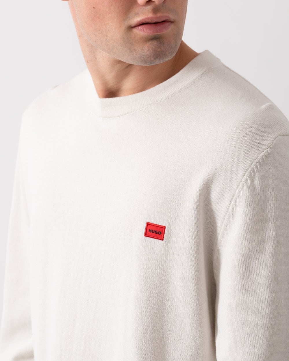 HUGO San Cassius Mens Crew Neck Sweater - Natural 101