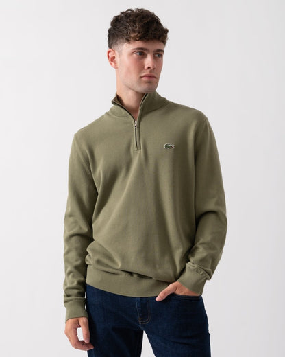 Lacoste Half Zip Logo Mens Sweatshirt - Khaki BMY