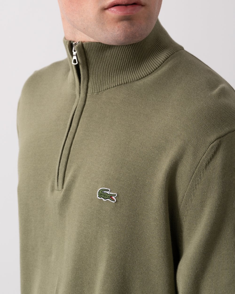Lacoste Half Zip Logo Mens Sweatshirt - Khaki BMY