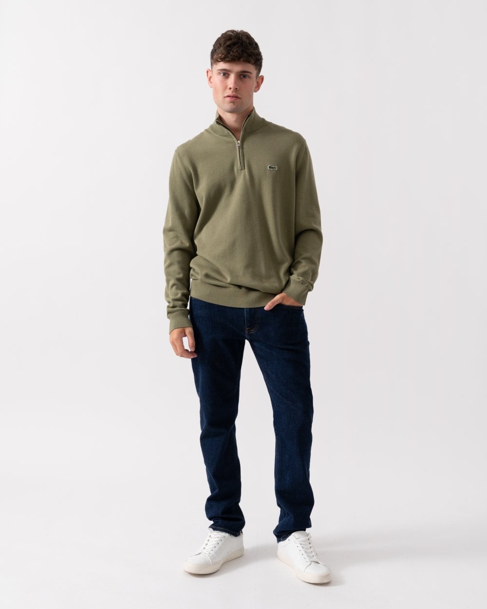 Lacoste Half Zip Logo Mens Sweatshirt - Khaki BMY