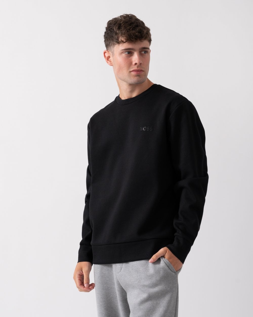 BOSS Green Salbo Mirror Mens Sweatshirt - Black 001 - CHO - Designer Mens Sweatshirts