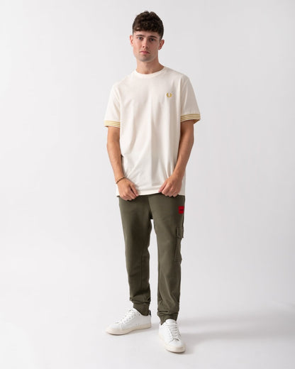 Fred Perry Mens Striped Cuff T-Shirt - Ecru/Whisky Brown R96