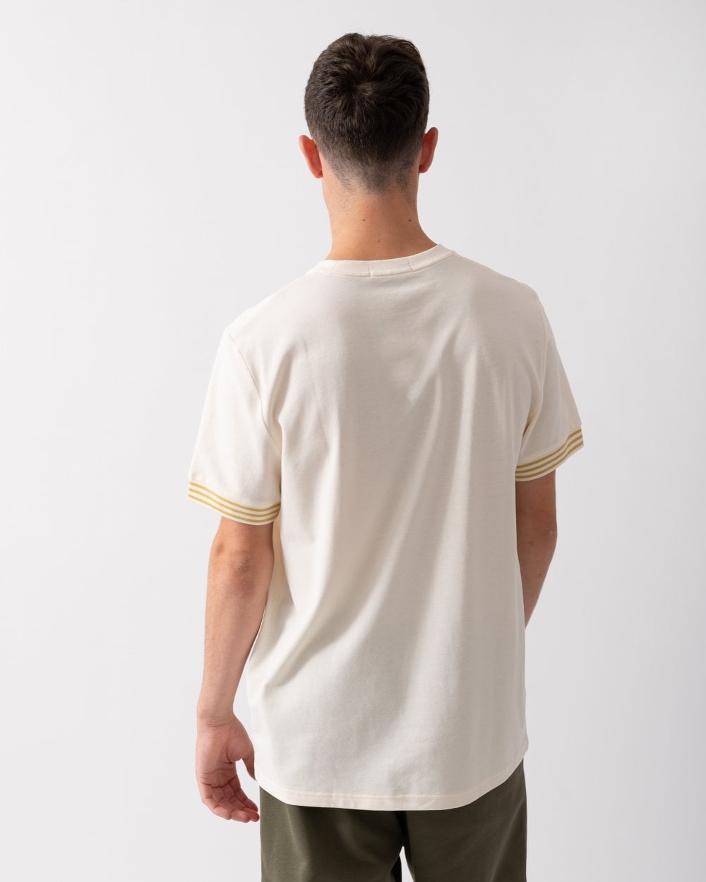 Fred Perry Mens Striped Cuff T-Shirt - Ecru/Whisky Brown R96