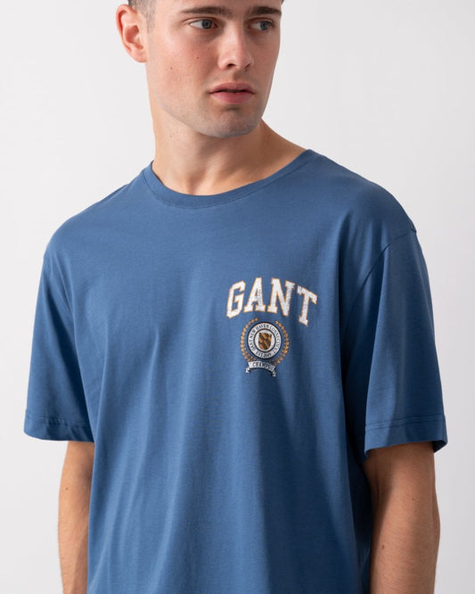 GANT Mens Crest Graphic T-Shirt - 442 Vintage Blue
