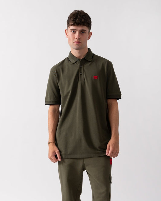 HUGO Deresino232 Mens Tipped Polo Shirt With Logo Label - Khaki 257