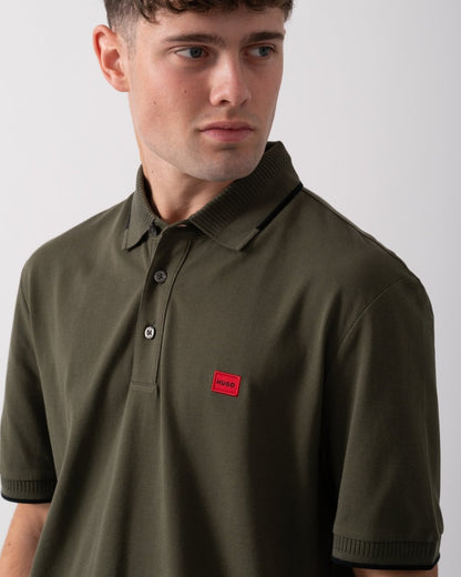 HUGO Deresino232 Mens Tipped Polo Shirt With Logo Label - Khaki 257