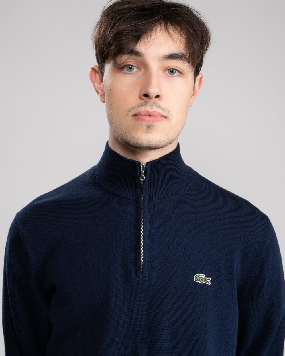 Lacoste Half Zip Logo Mens Sweatshirt - Navy Blue 166