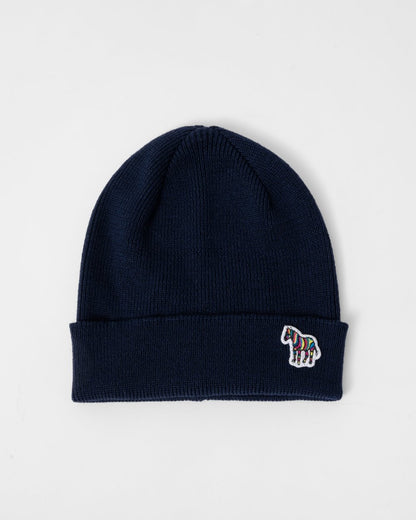 Paul Smith Mens Zebra Logo Ribbed Lambswool Beanie Hat