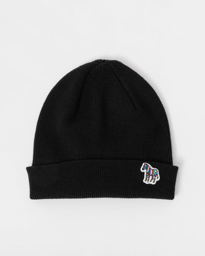 Paul Smith Mens Zebra Logo Ribbed Lambswool Beanie Hat