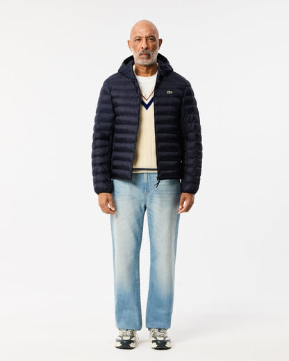 Lacoste Mens Hooded Puffer Jacket BH2909 - Navy Blue HDE