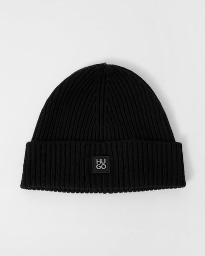 HUGO Xola Metal Mens Virgin-Wool Beanie Hat with Stacked Logo 