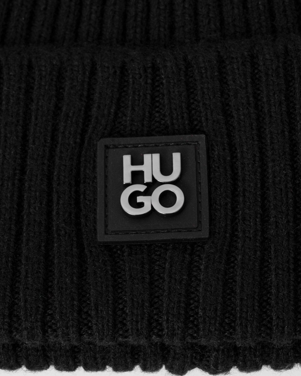 HUGO Xola Metal Mens Virgin-Wool Beanie Hat with Stacked Logo 