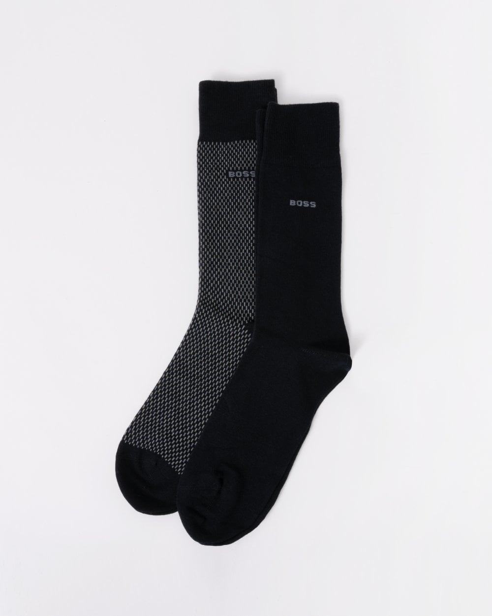 BOSS Orange 2-Pack Mens Regular Length Combed Cotton-Blend Minipattern Socks - Black 001