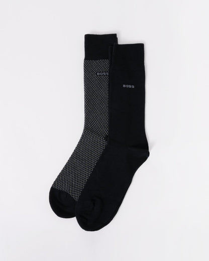 BOSS Orange 2-Pack Mens Regular Length Combed Cotton-Blend Minipattern Socks - Black 001