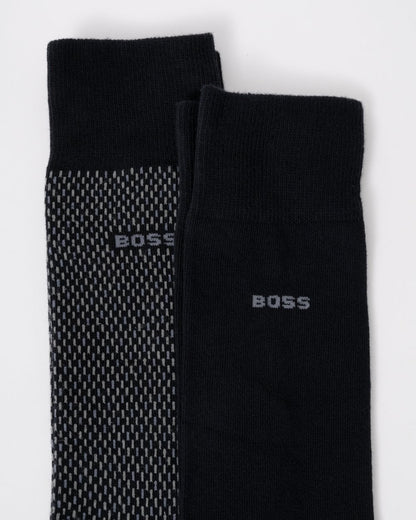 BOSS Orange 2-Pack Mens Regular Length Combed Cotton-Blend Minipattern Socks - Black 001