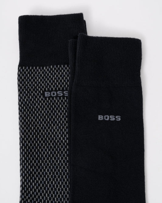 BOSS Orange 2-Pack Mens Regular Length Combed Cotton-Blend Minipattern Socks - Black 001