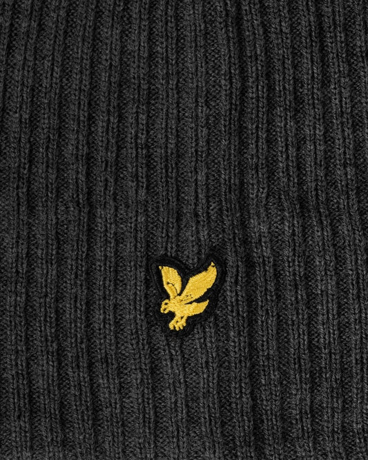 Lyle & Scott Knitted Ribbed Beanie - T28 Mid Grey Marl