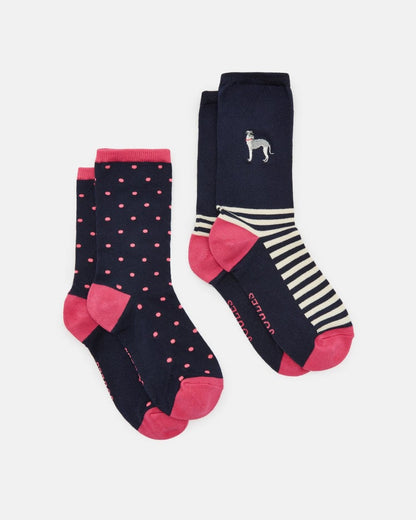 Joules Everyday 2 Pack Womens Socks - Navy Dog