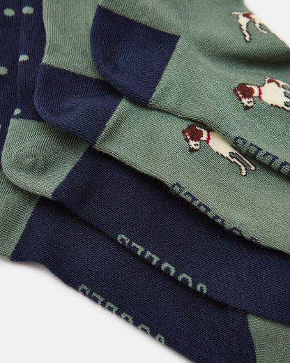 Joules Everyday 2 Pack Womens Socks - Green Patch