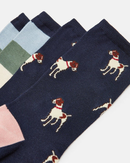Joules Everyday 2 Pack Womens Socks - Navy Patch