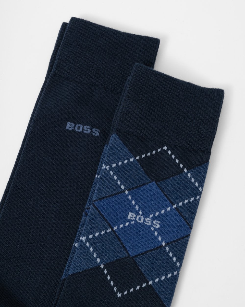 BOSS Orange 2 Pack Mens Combed Cotton Argyle Socks - Dark Blue 403