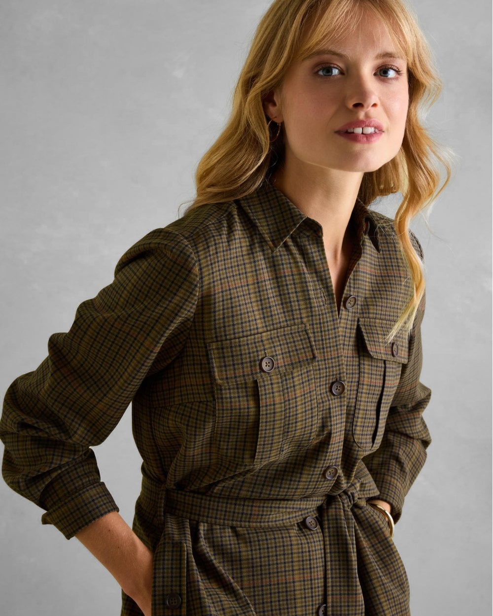 Joules Meredith Check Womens Midi Shirt Dress