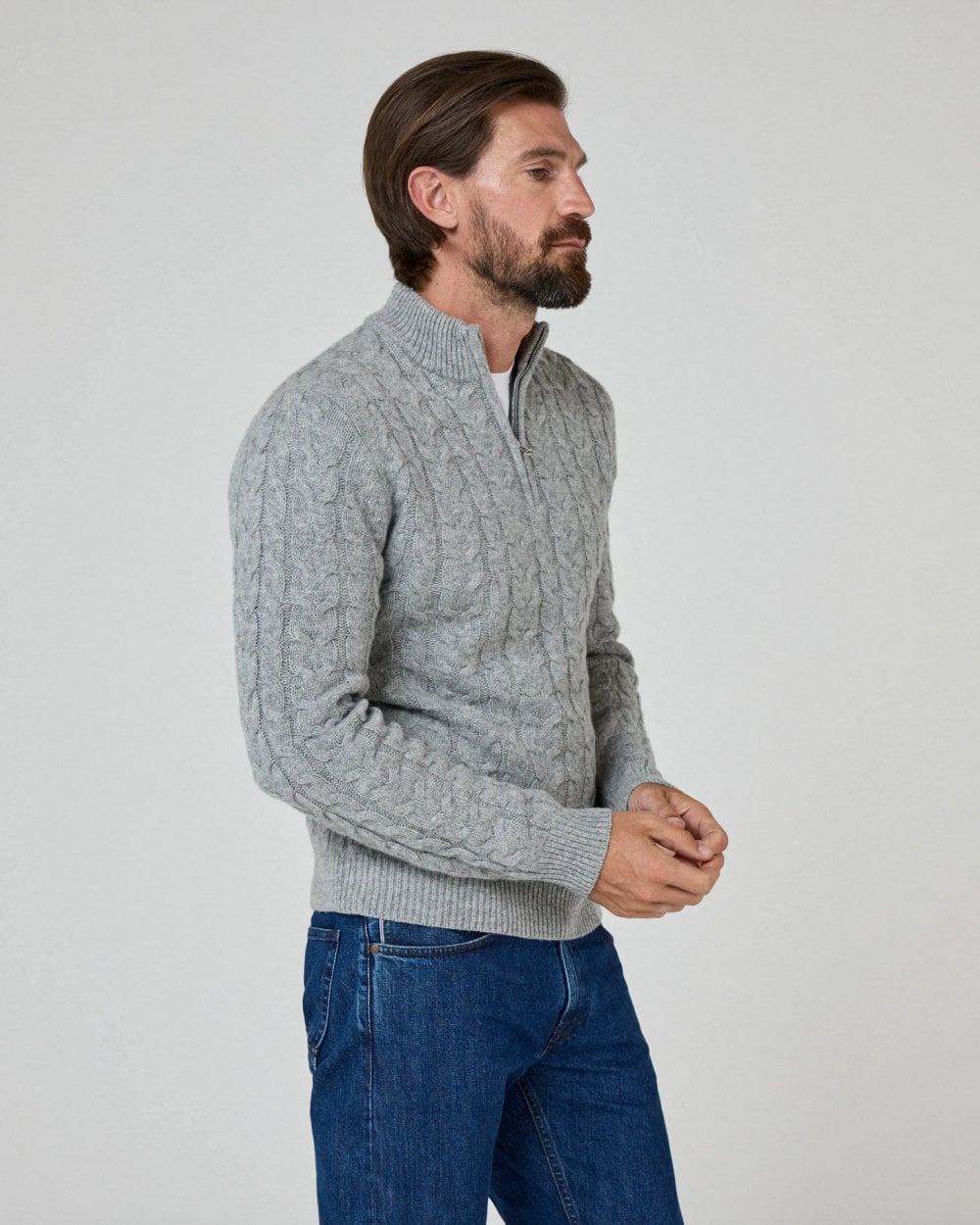 Oliver Sweeney Darlington Mens 1/4 Zip Lambswool Jumper - Grey
