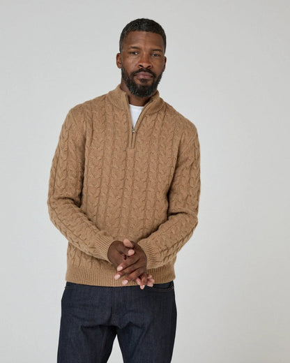 Oliver Sweeney Darlington Mens 1/4 Zip Lambswool Jumper - Camel
