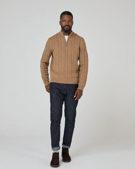Oliver Sweeney Darlington Mens 1/4 Zip Lambswool Jumper - Camel