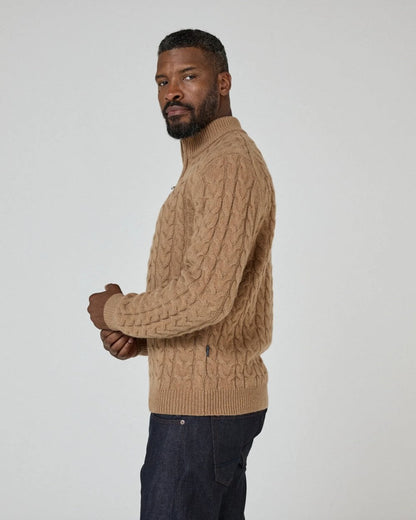 Oliver Sweeney Darlington Mens 1/4 Zip Lambswool Jumper - Camel