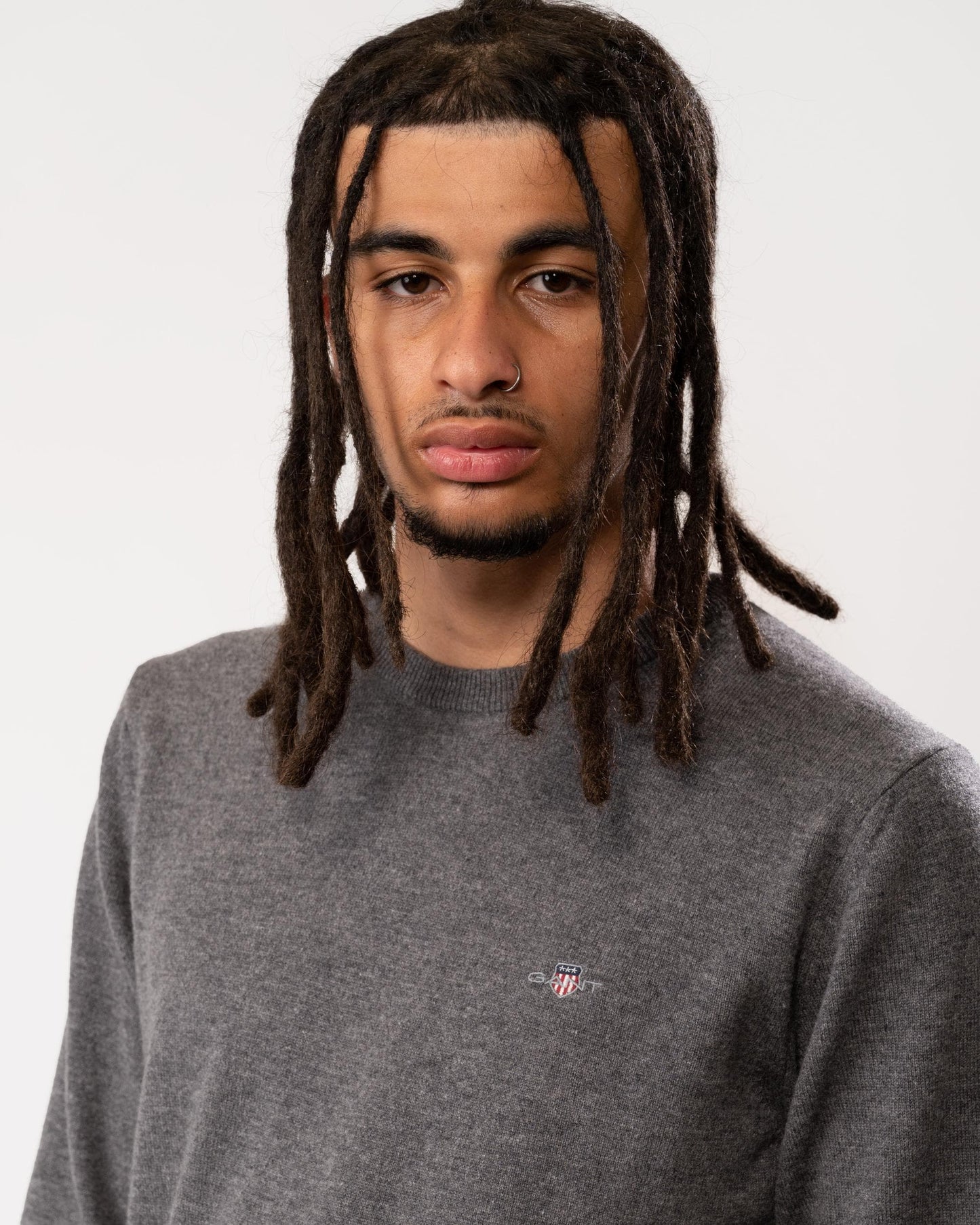 GANT Mens Superfine Lambswool Crew Neck Jumper - 90 Charcoal Melange