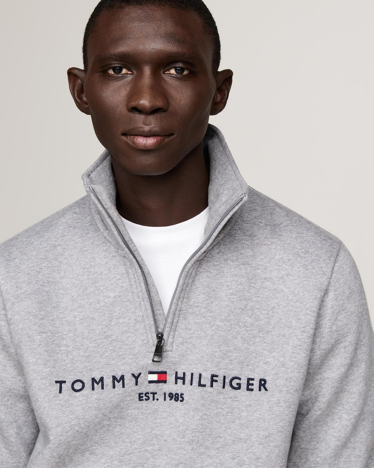 Tommy Hilfiger Tommy Logo Mockneck Mens Sweatshirt - Light Grey Heather