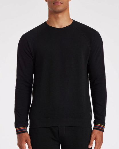 Paul Smith Mens Long Sleeve Lounge Top with Artist Stripe Cuffs - 79 Black