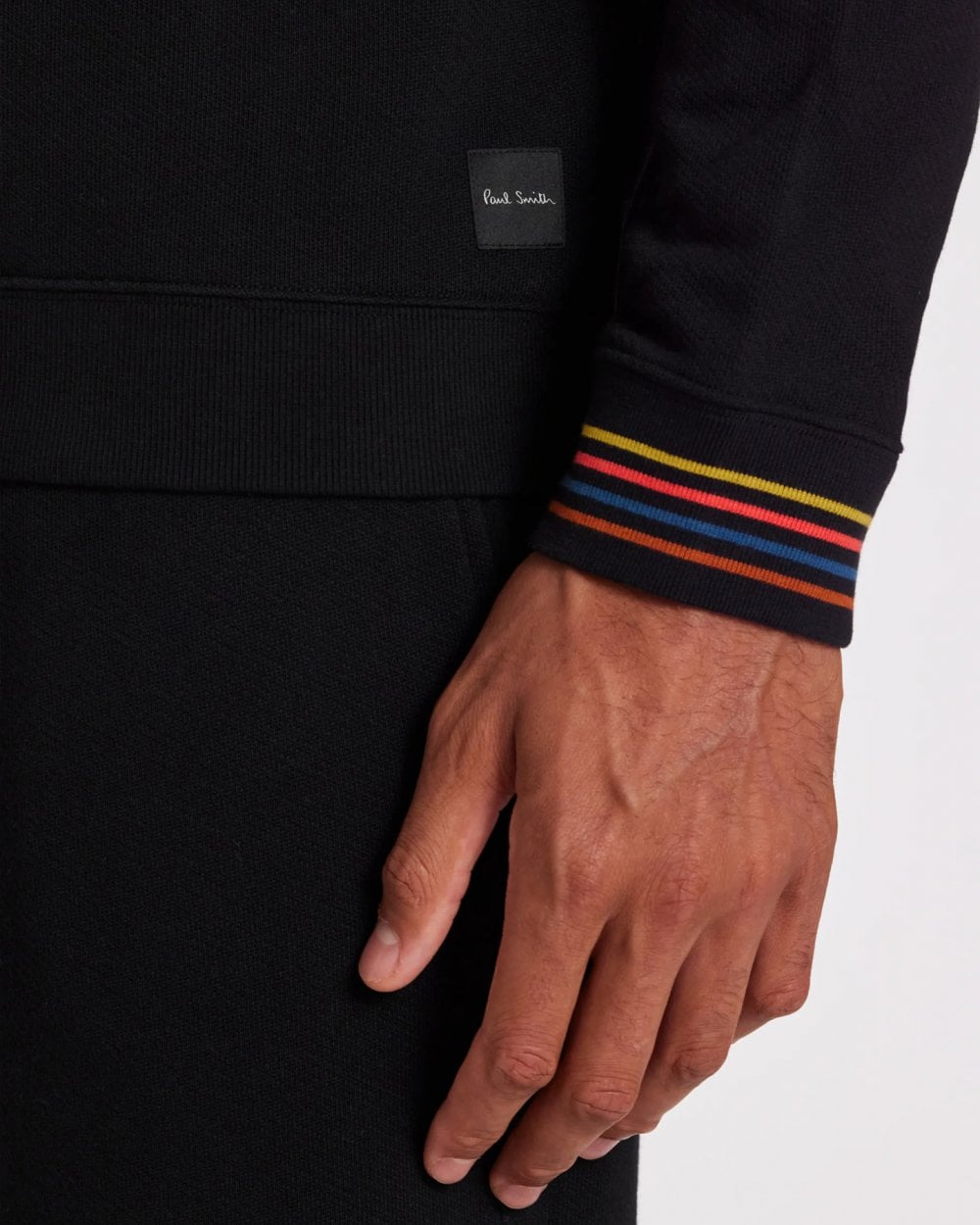 Paul Smith Mens Long Sleeve Lounge Top with Artist Stripe Cuffs - 79 Black