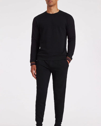 Paul Smith Mens Long Sleeve Lounge Top with Artist Stripe Cuffs - 79 Black