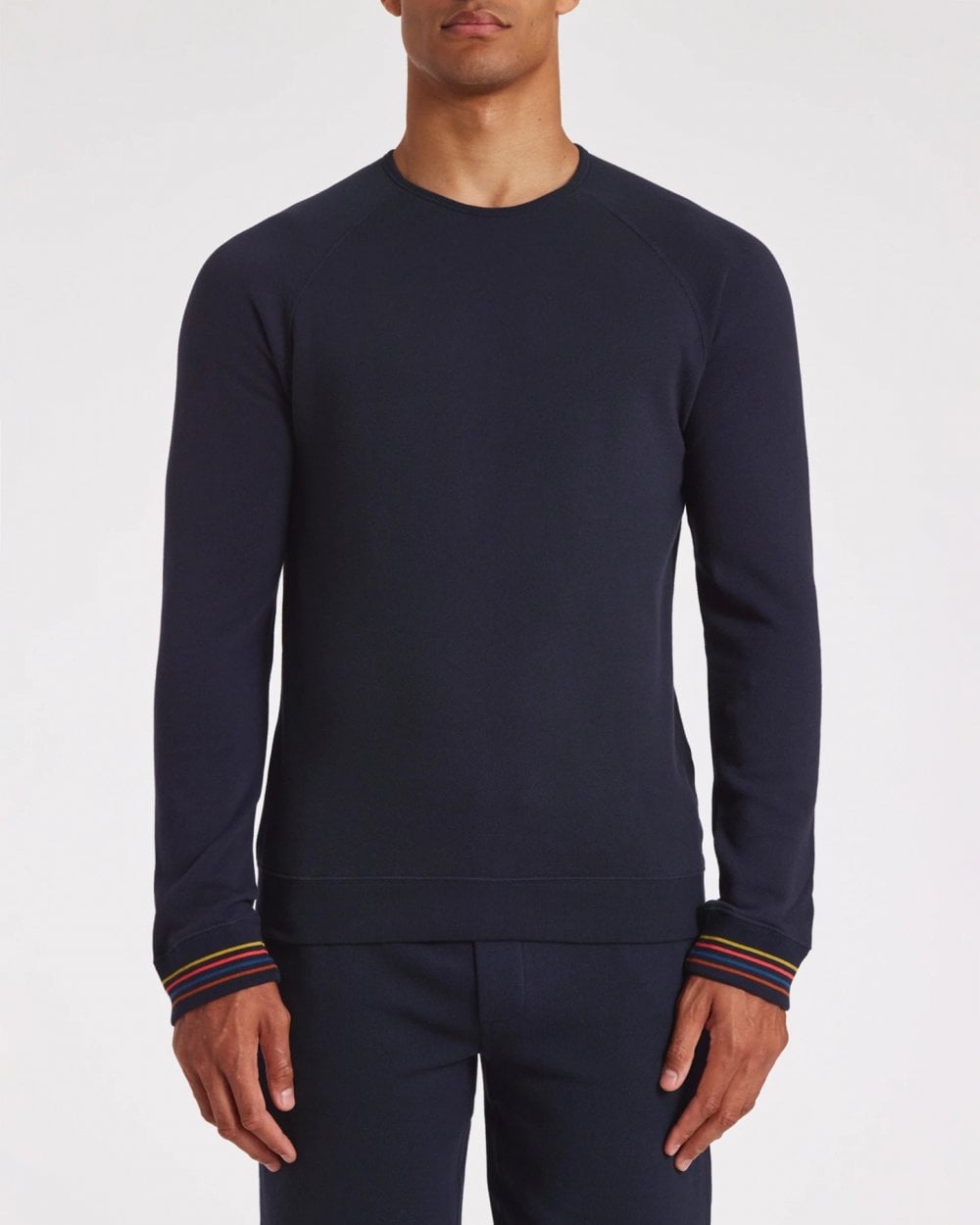 Paul Smith Mens Long Sleeve Lounge Top with Artist Stripe Cuffs - 48 Inky Blue
