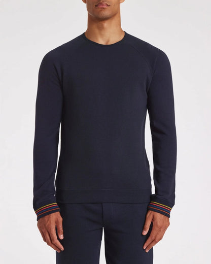 Paul Smith Mens Long Sleeve Lounge Top with Artist Stripe Cuffs - 48 Inky Blue