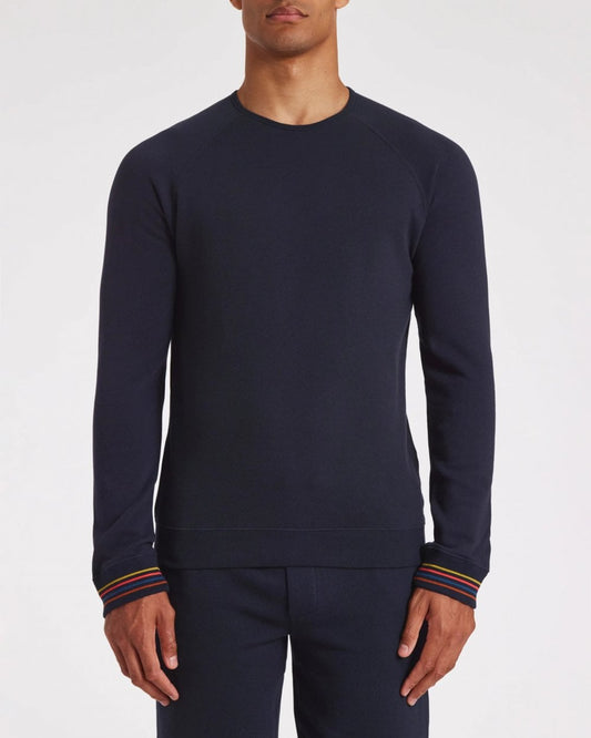 Paul Smith Mens Long Sleeve Lounge Top with Artist Stripe Cuffs - 48 Inky Blue