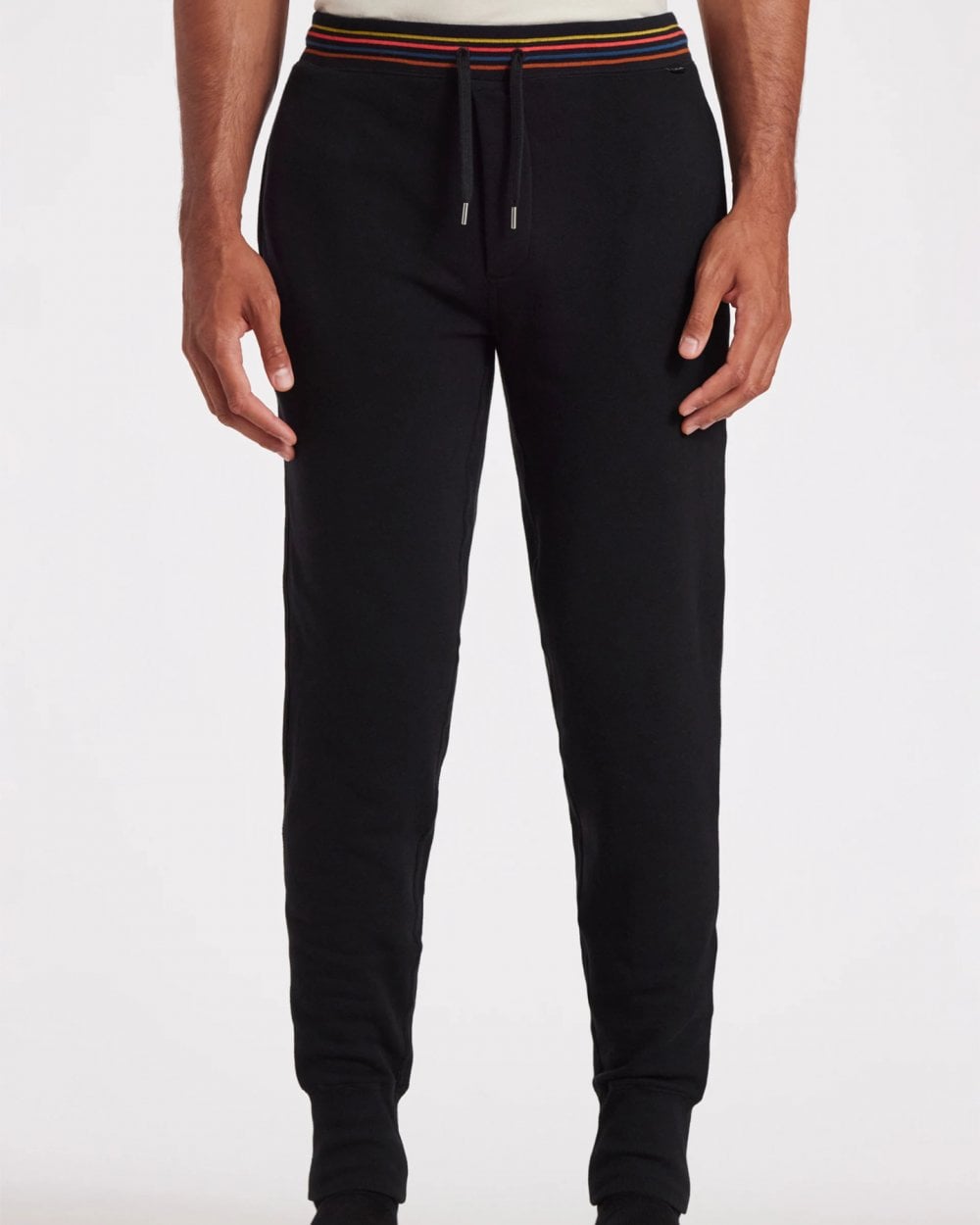 Paul Smith Mens Cotton Jersey Lounge Pants with Artist Stripe Waistband - 79 Black