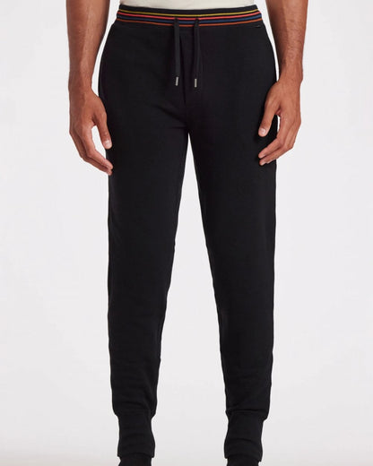 Paul Smith Mens Cotton Jersey Lounge Pants with Artist Stripe Waistband - 79 Black