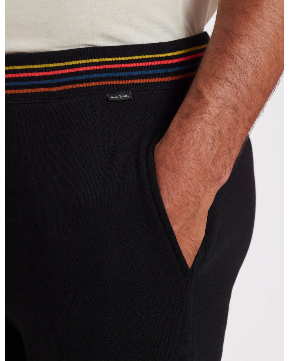 Paul Smith Mens Cotton Jersey Lounge Pants with Artist Stripe Waistband - 79 Black