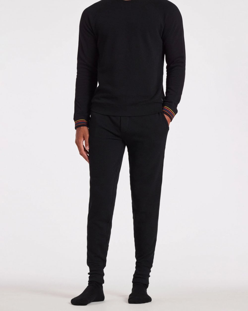 Paul Smith Mens Cotton Jersey Lounge Pants with Artist Stripe Waistband - 79 Black