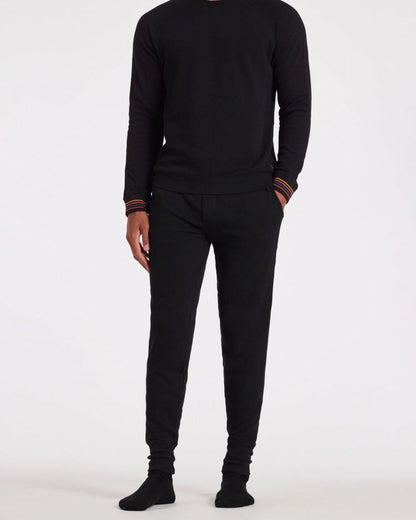 Paul Smith Mens Cotton Jersey Lounge Pants with Artist Stripe Waistband - 79 Black