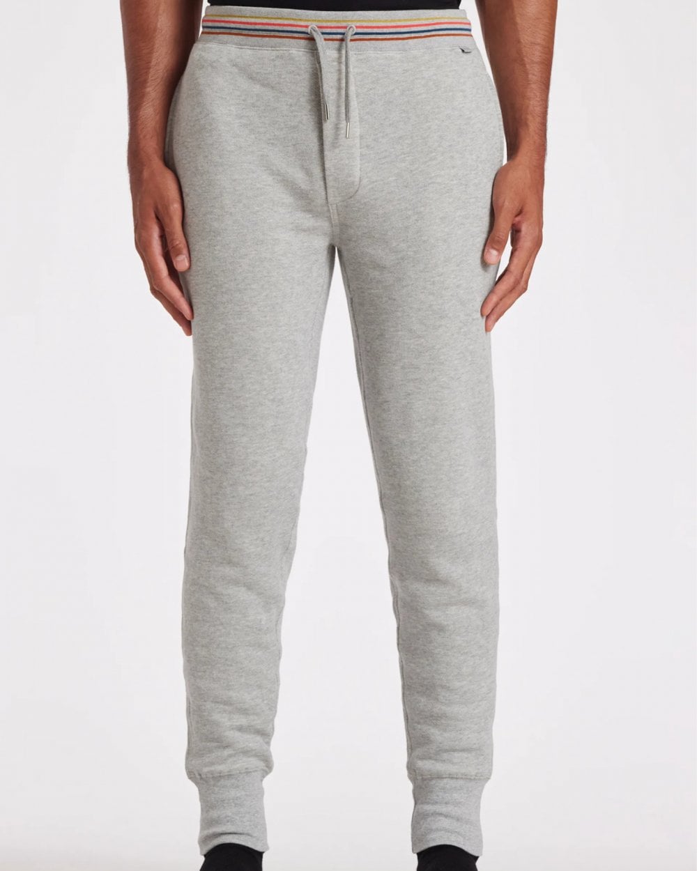 Paul Smith Mens Cotton Jersey Lounge Pants with Artist Stripe Waistband - 70 Grey