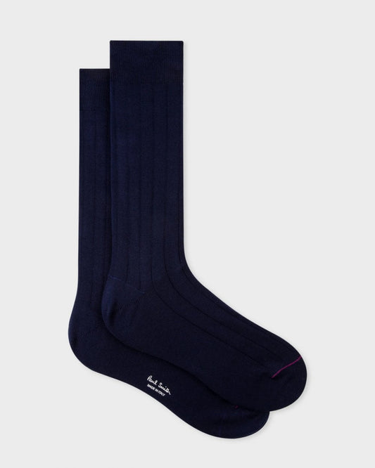 Paul Smith Mens Cotton Blend Ribbed Socks - 47 Navy