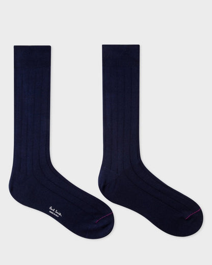 Paul Smith Mens Cotton Blend Ribbed Socks - 47 Navy