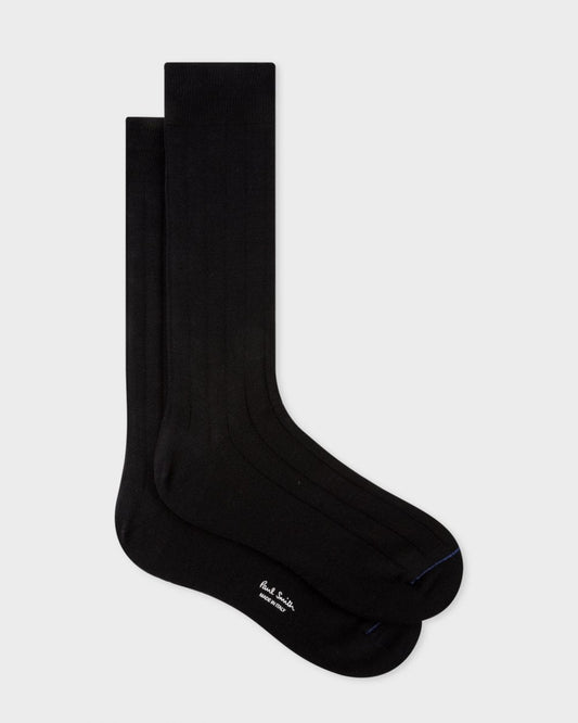 Paul Smith Mens Cotton Blend Ribbed Socks - 79 Black