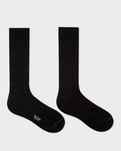 Paul Smith Mens Cotton Blend Ribbed Socks - 79 Black
