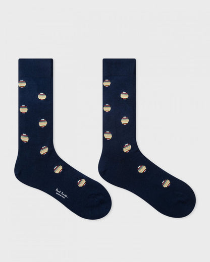 Paul Smith Mens Signature Stripe Polka Dot Socks - 47 Navy