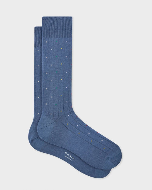 Paul Smith Mens Cotton-Blend Multi Colour Polka Dot Socks - 45 Cobalt Blue